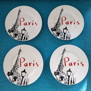 Paris Themed White and Black Plates Set Of Four